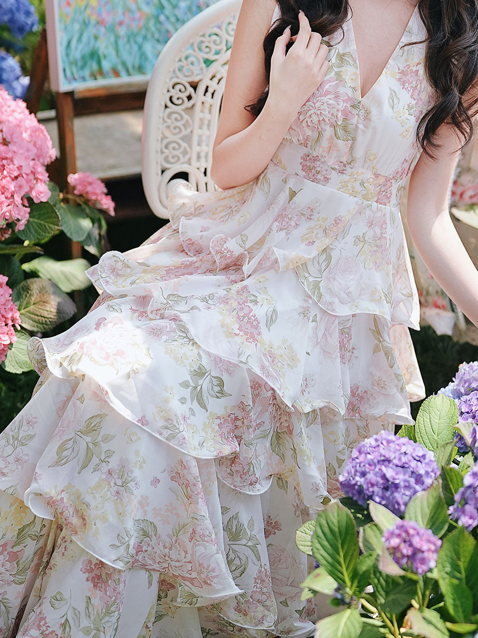 Pink Floral Print Halter Neck Backless Vintage Dress