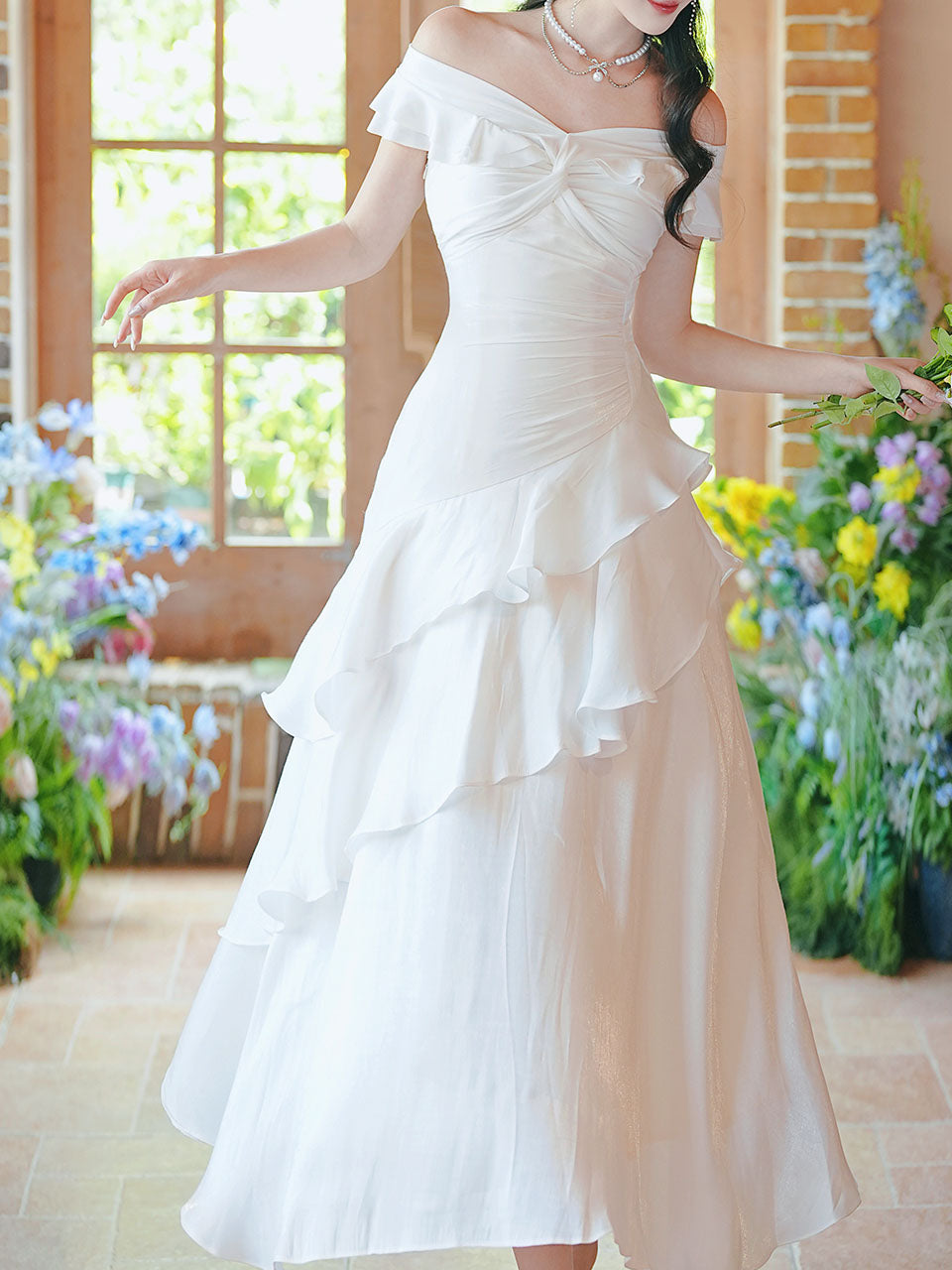Off Shoulder Ruffle White Dress