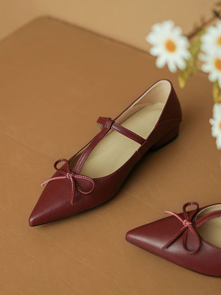 Flat Heel Pointed Toe Hollow Belt Leather Vintage Shoes