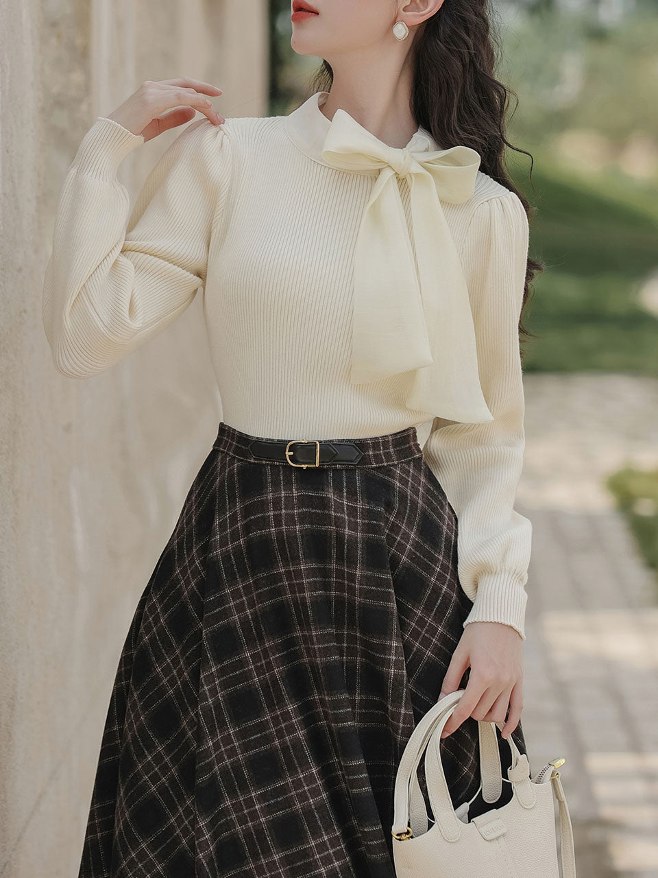 2PS White Bow Knitted Sweater Top