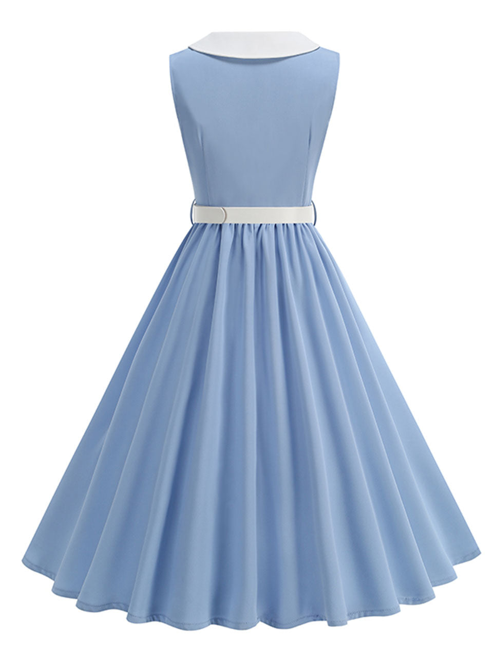 1950s Vintage Baby Blue Peter Pan Collar Sleeveless Retro Swing Dress