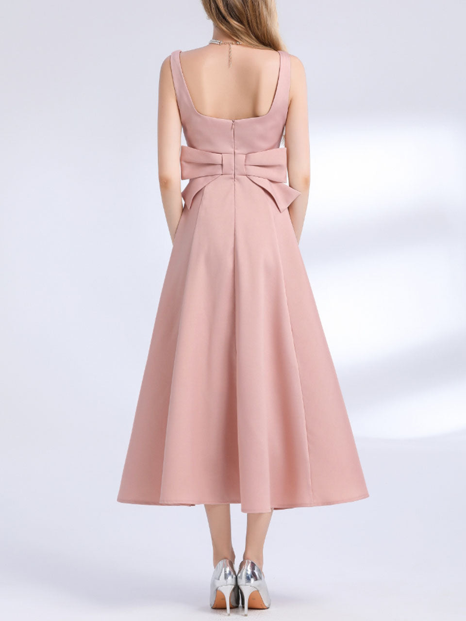 Red Satin V Neck Sleeveless Classic 1950S Vintage Sweet Party Dress