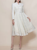 White V Neck Long Sleeve Classic 1950S Vintage Dress