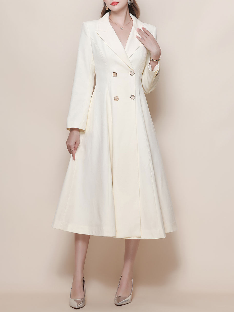 White Vintage Style Double Breasted Trench Dress Coat