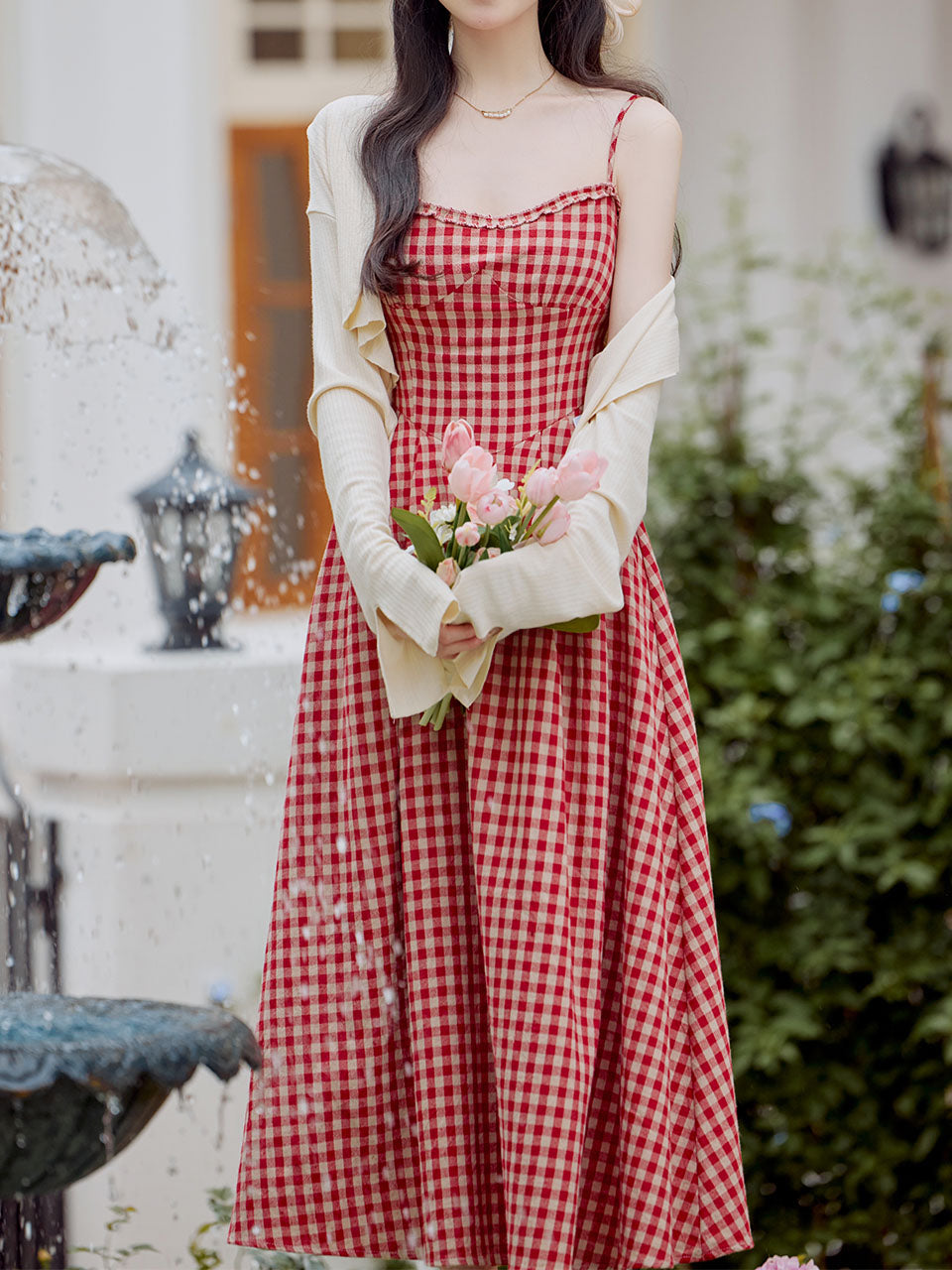 2PS Red Plaid Spaghetti Strap Dress