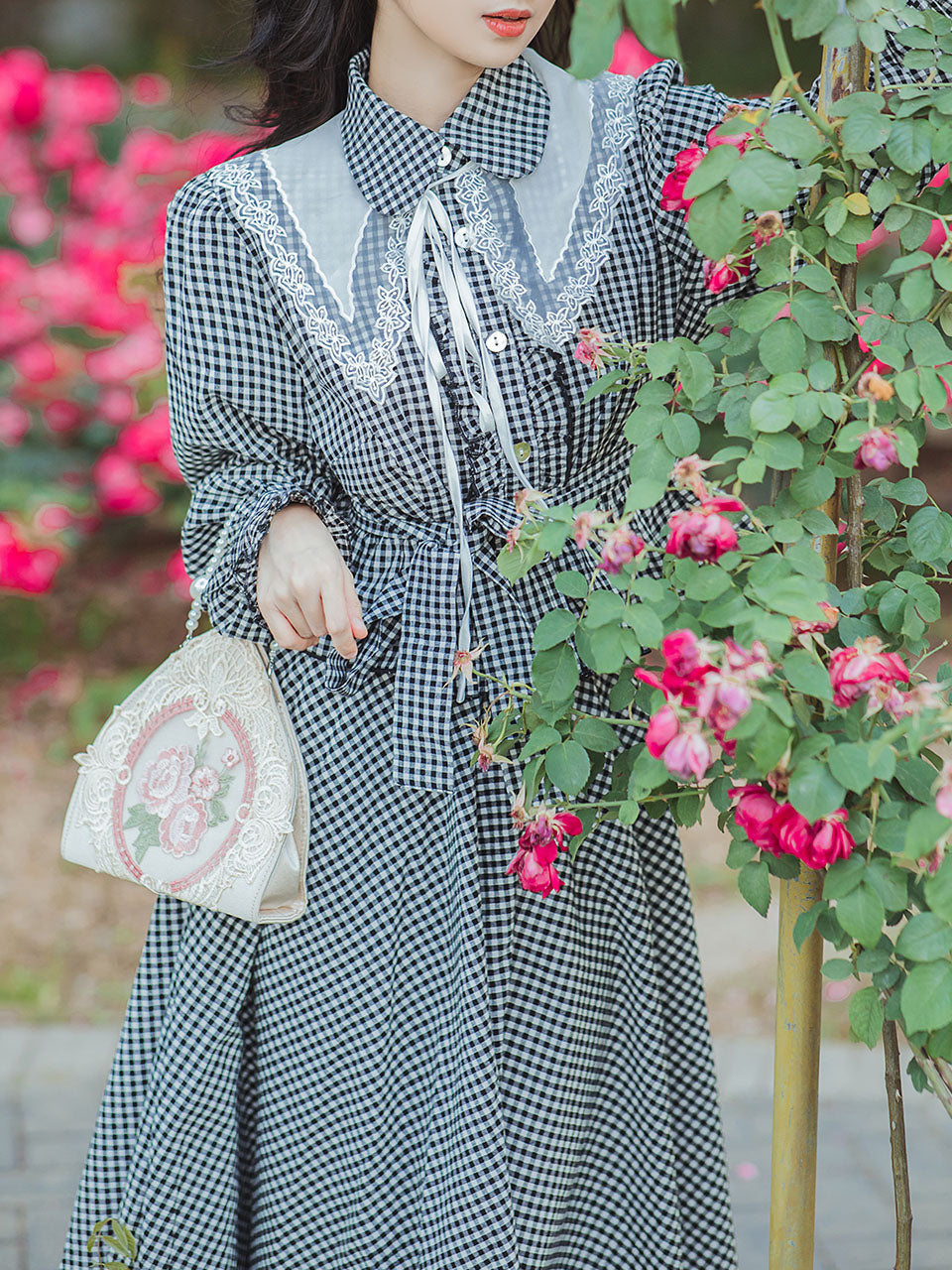 2PS 1950S Plaid Long Sleeve Shirt And Swing Skirt Dress Suit