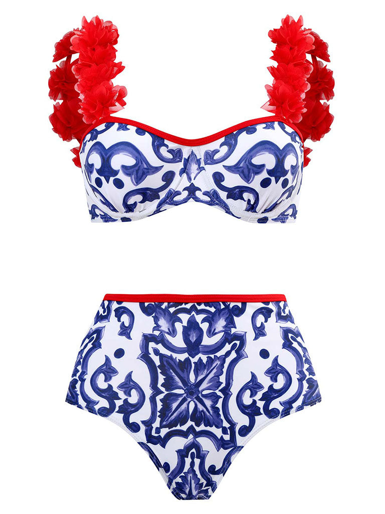 Floral Print Flower Strap Two Pieces