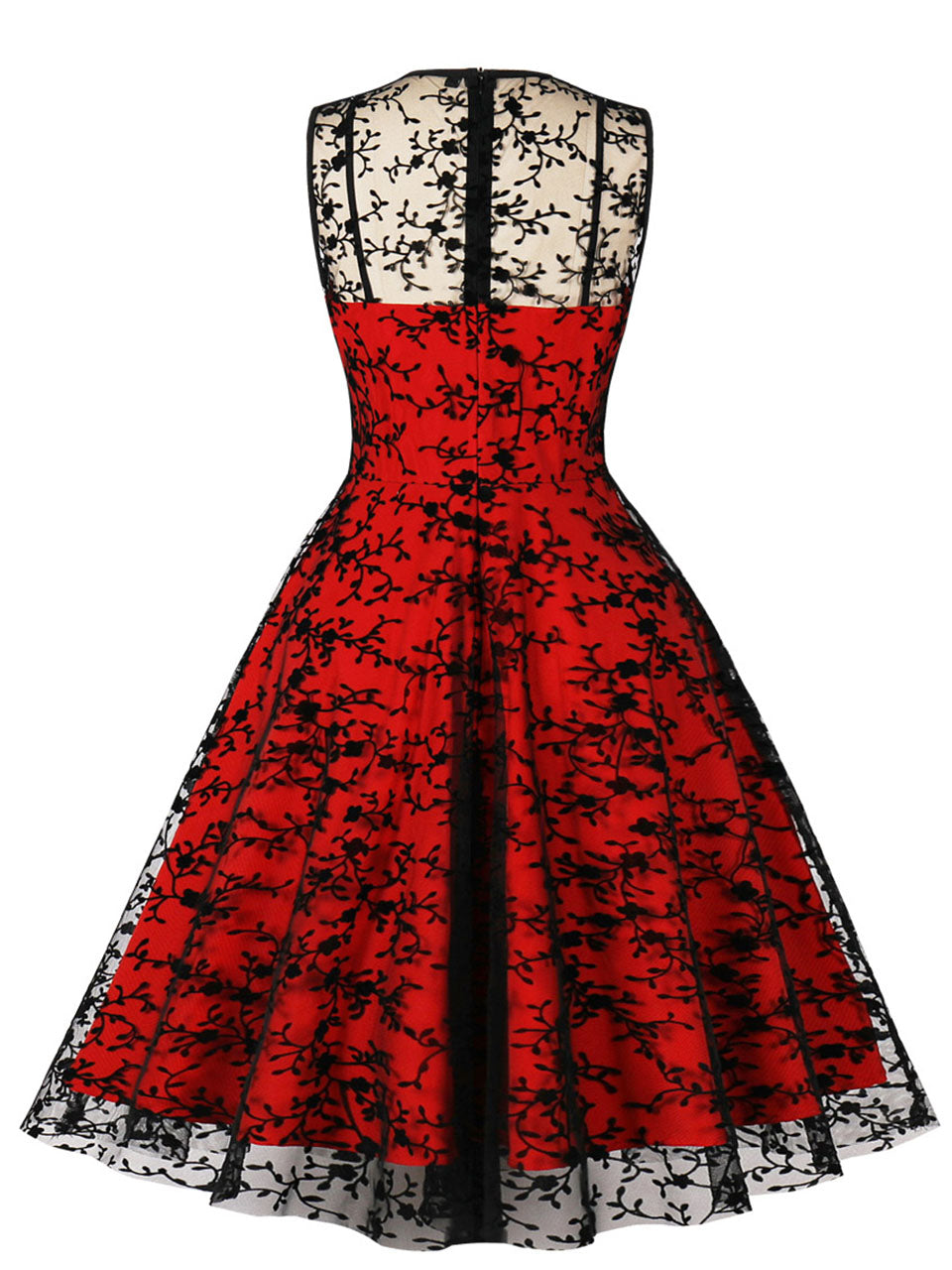 1950S Lace Semi-Sheer Flocking Printing Vintage Halloween Dress