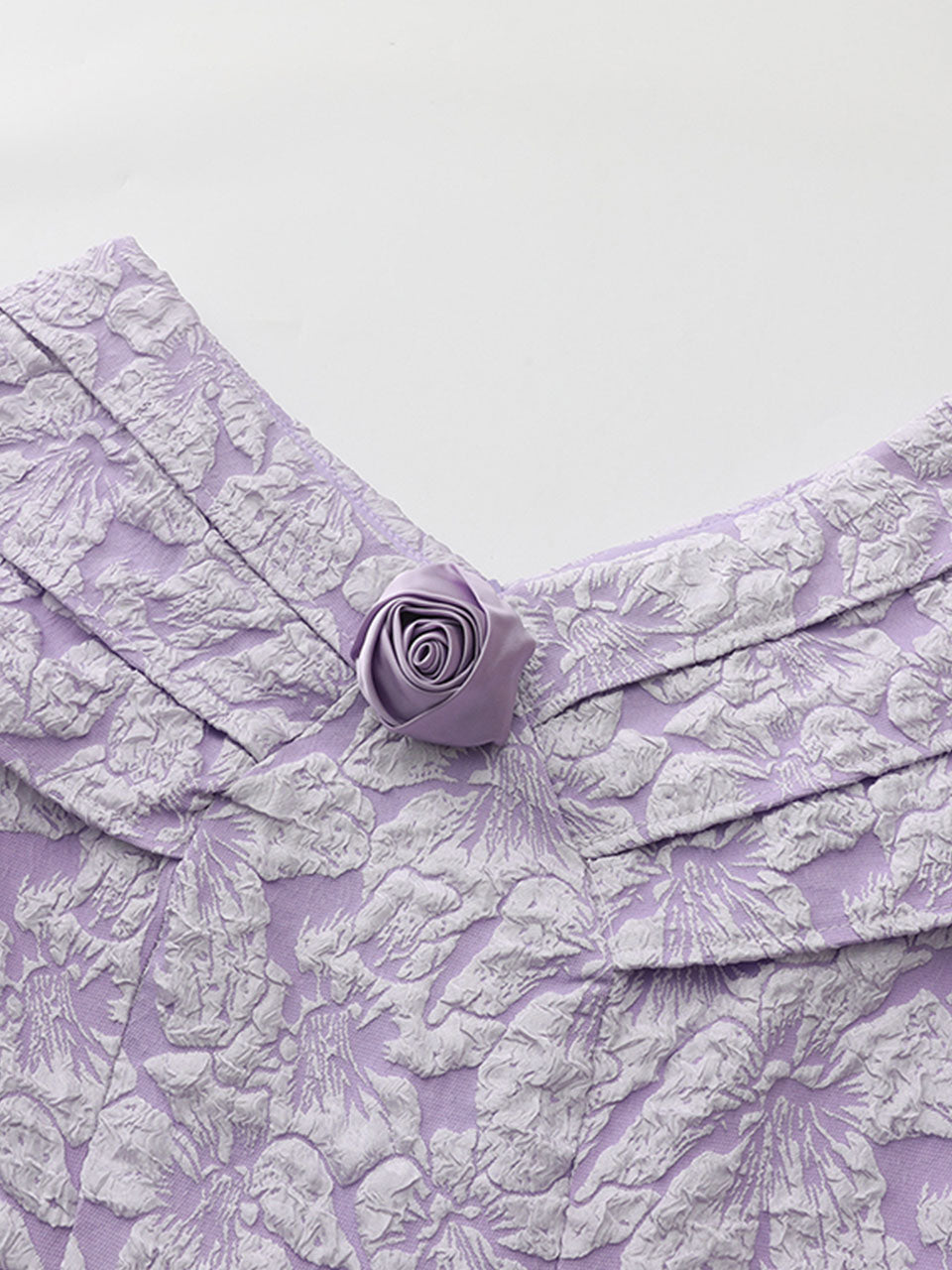 Lavender 3D Rose Vintage Pleated V-Neck Swing Dress