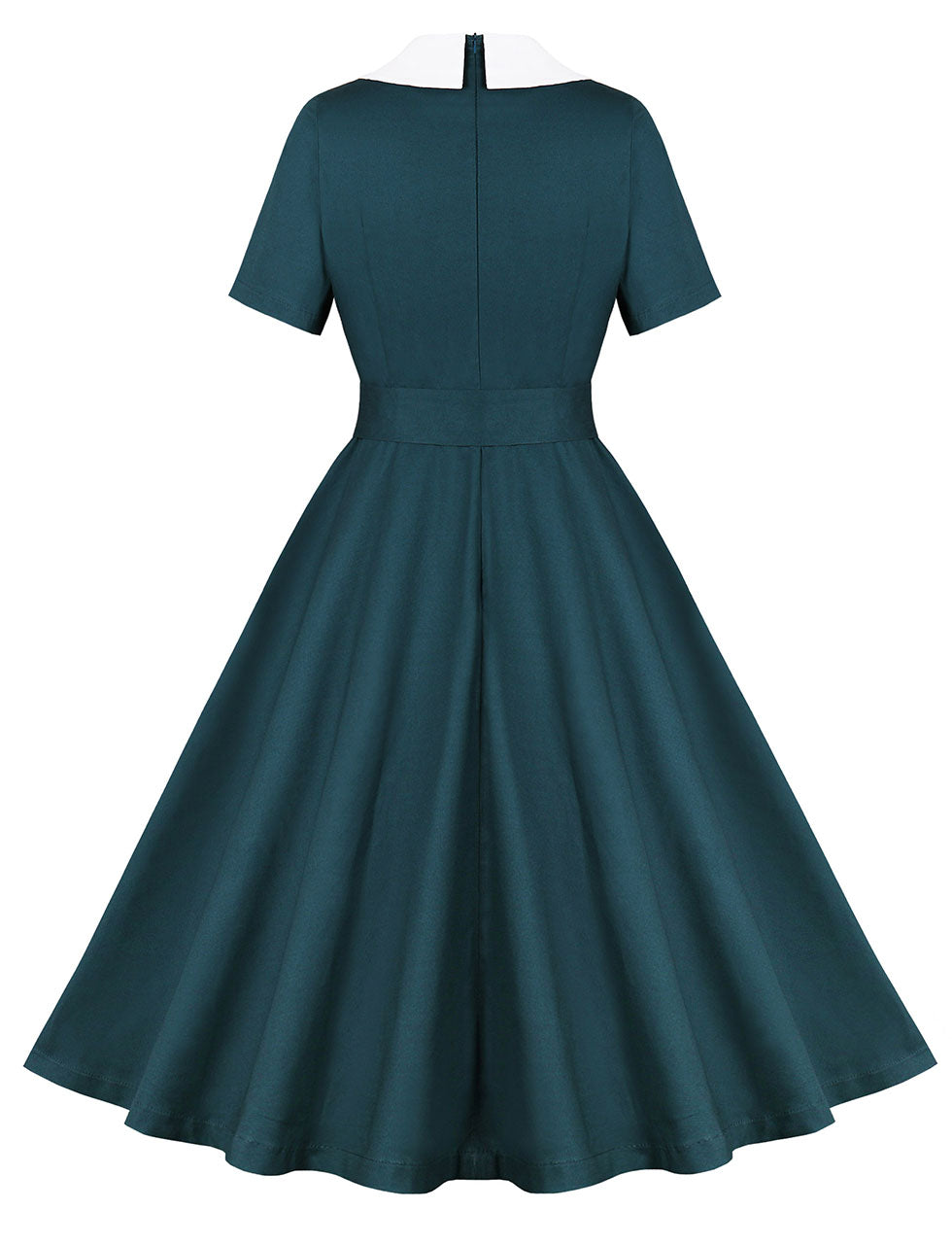 Peacock Blue Peter Pan Collar 1950s Vintage Swing Dress