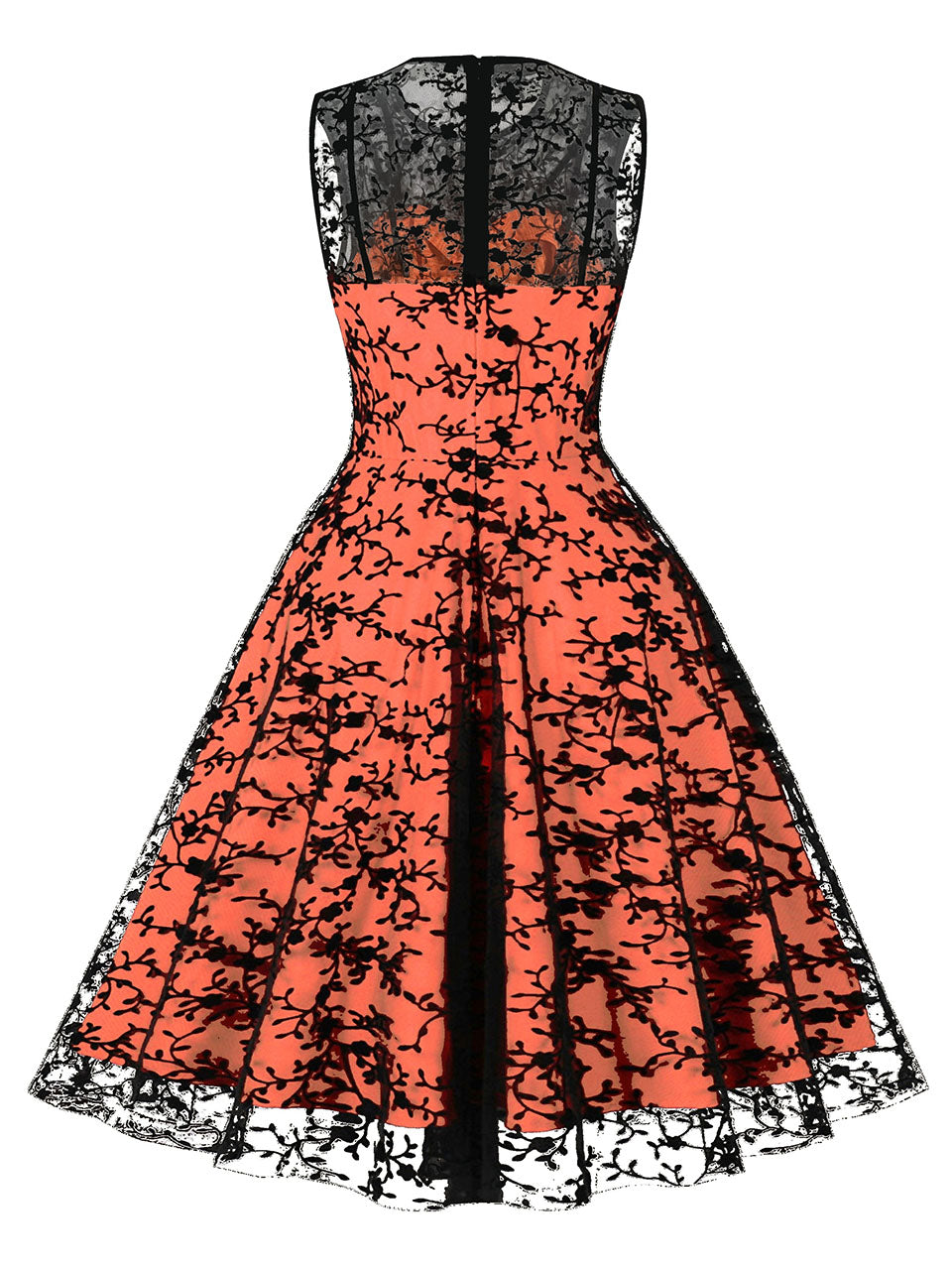 1950S Lace Semi-Sheer Flocking Printing Vintage Halloween Dress