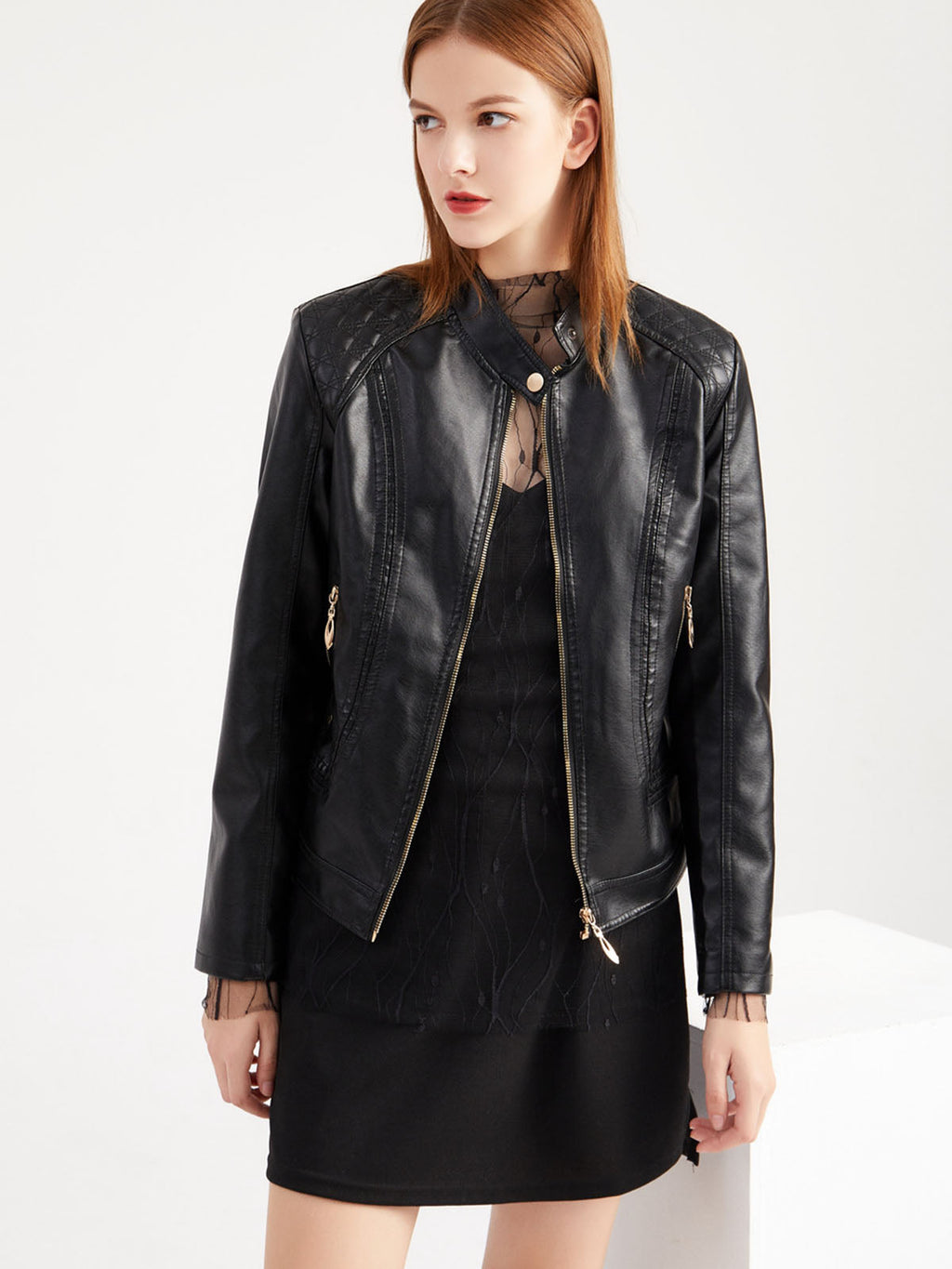 Soft Coat Long Sleeve PU Leather Motorcycle Jacket For Women