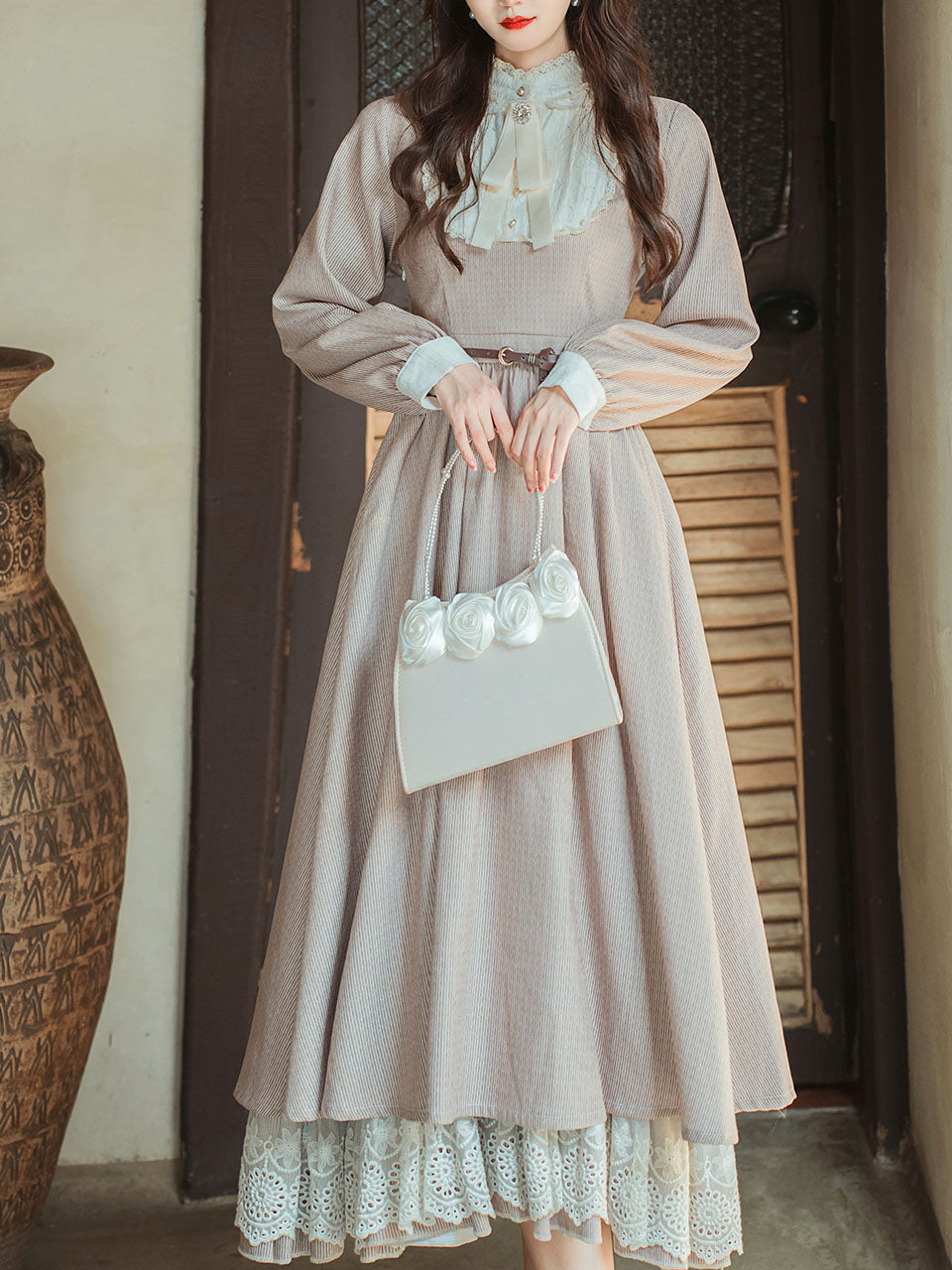 Lilac Lace Ruffles Edwardian Revival Victorian Dress