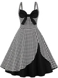 Black Houndstooth Print Spaghetti Strap 1950S Vintage Swing Dress
