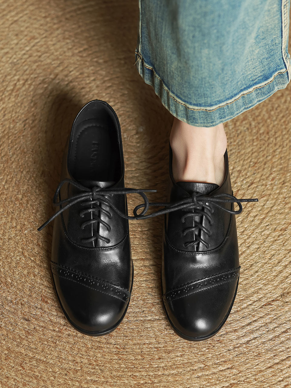 Oxfords Pointed Toe Cowhide Leather Vintage Shoes