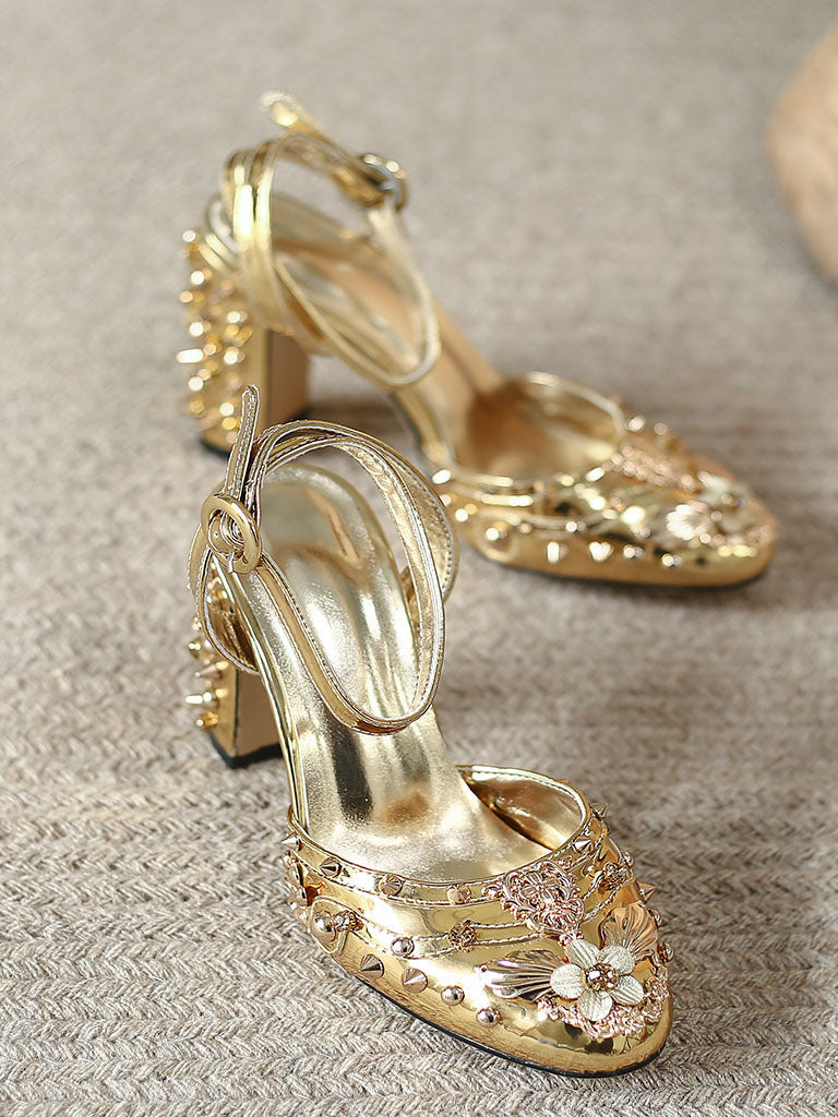 Luxurious Rivet Chunky Heel Sandals Vintage Shoes