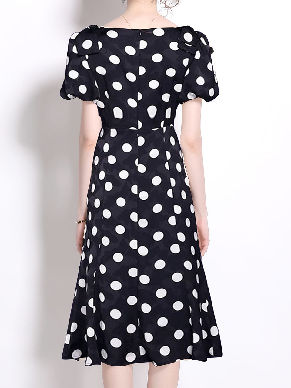 Black Polka Dots Vintage Puff Sleeves Bodycon Dress