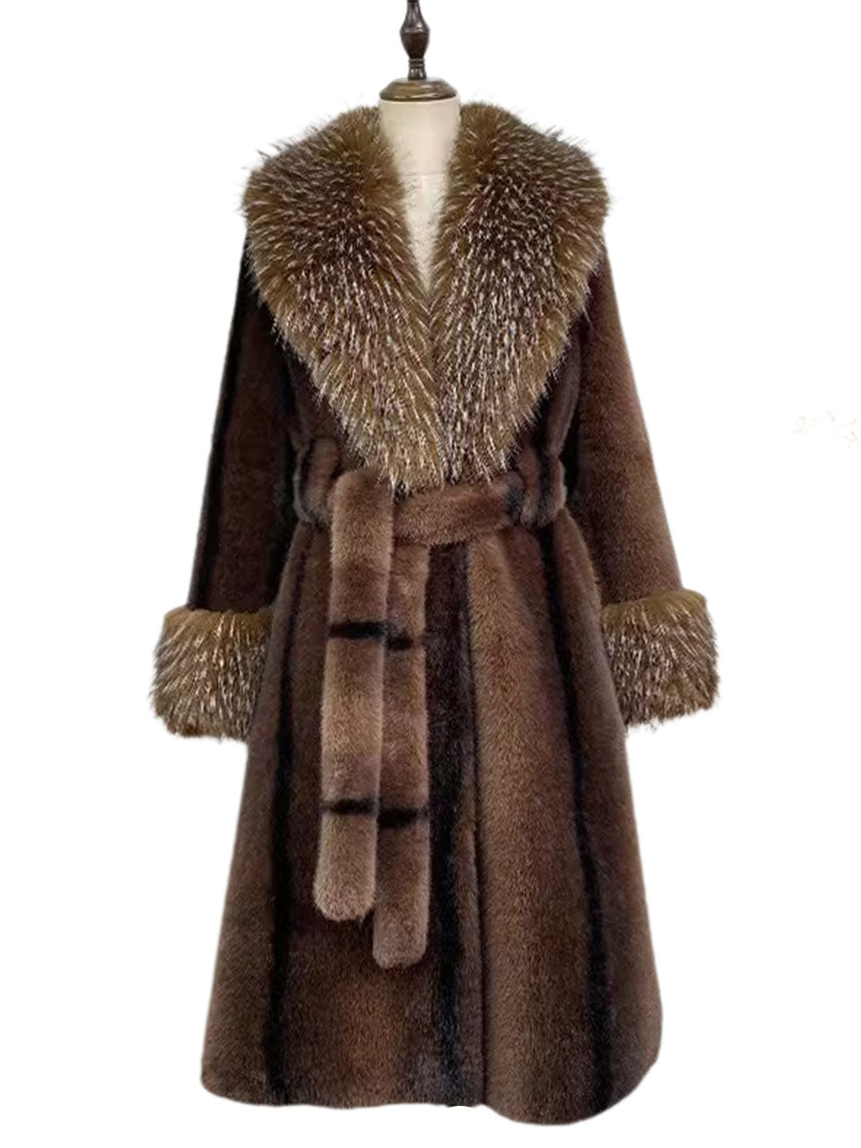 Faux Fur Coat Luxury Knee-Length Long Sleeve Maxi Winter Coat