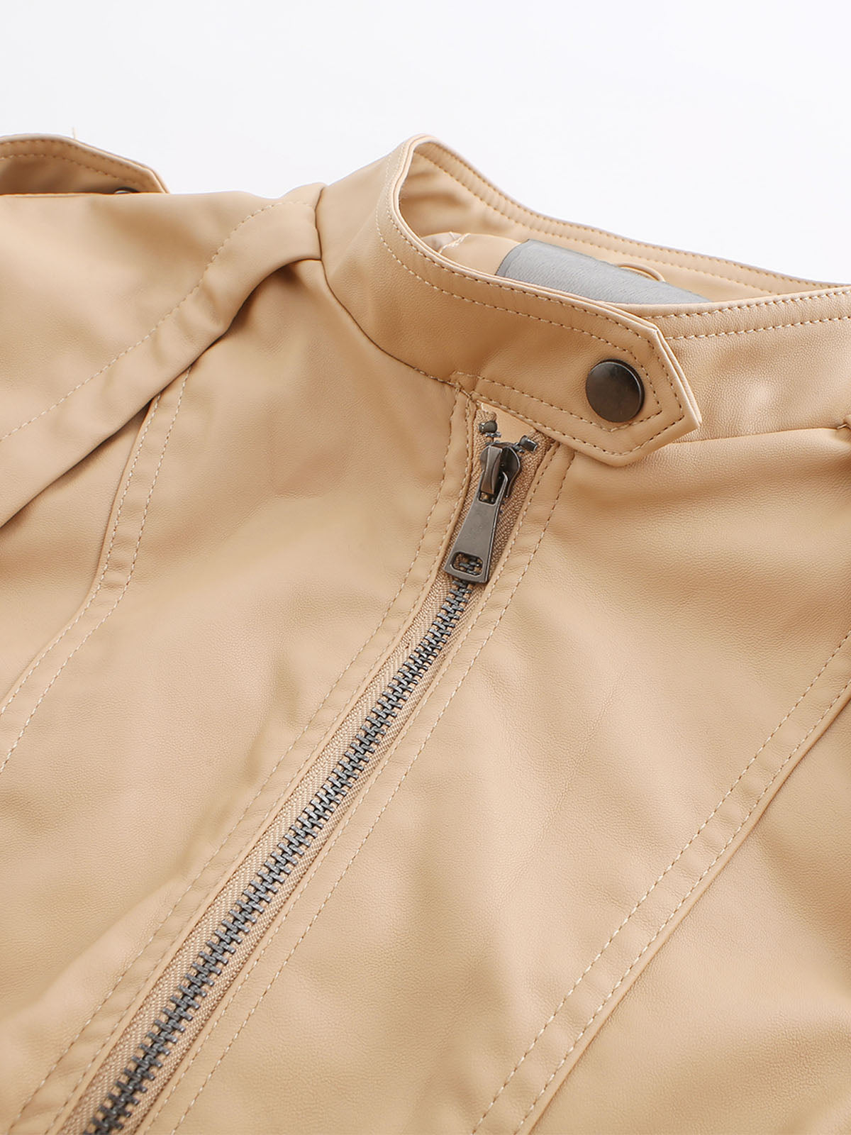 Brown Long Sleeve PU Leather Soft Jacket For Women