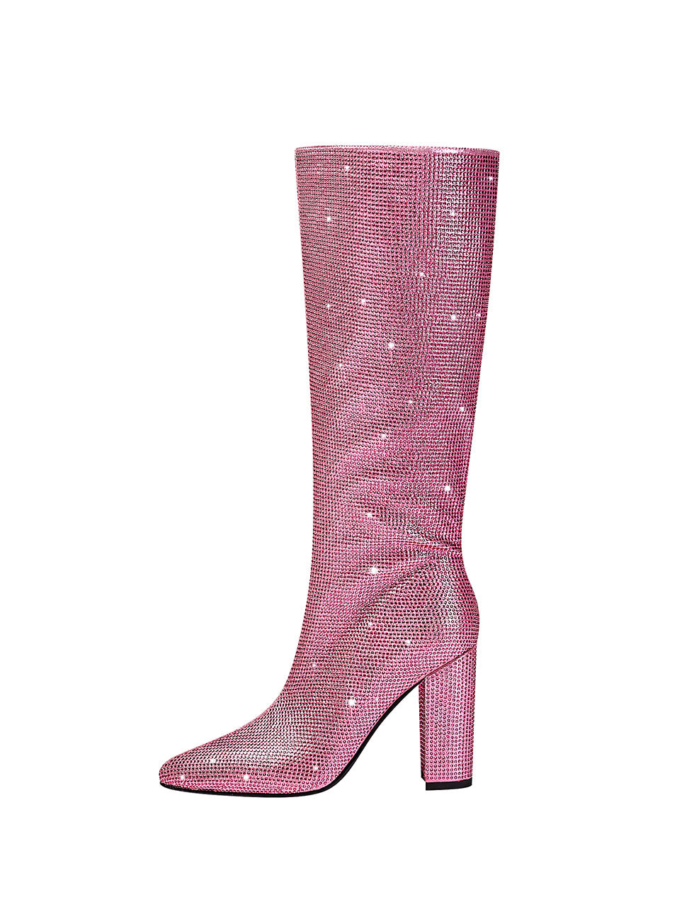 Pink High Heel Pointed Toes Luxury Bling Rhinestone Boots Shoes