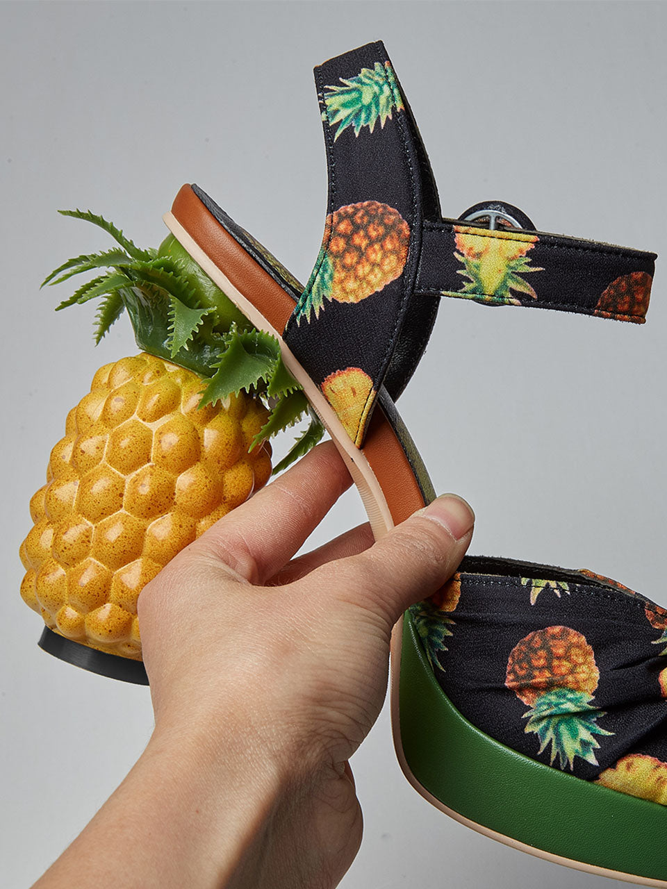 Fruit Heel Pineapple Print Platform Bow Vintage Sandals