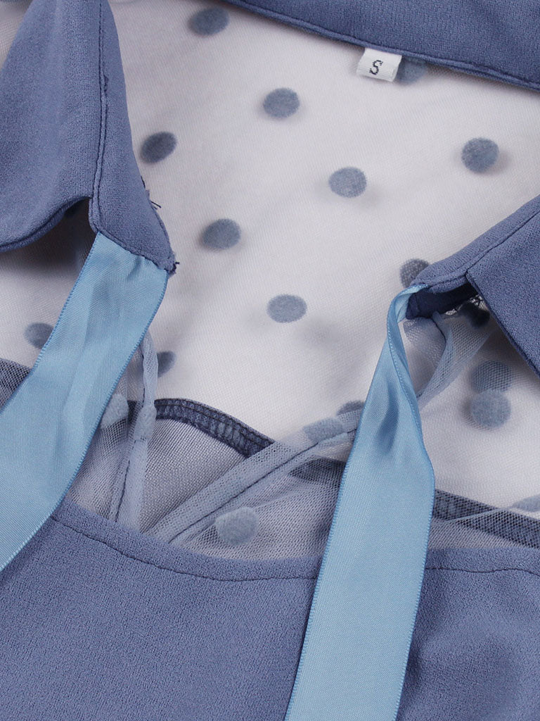 Blue Lace Polka Dots Semi Sheer 1950S Swing Dress