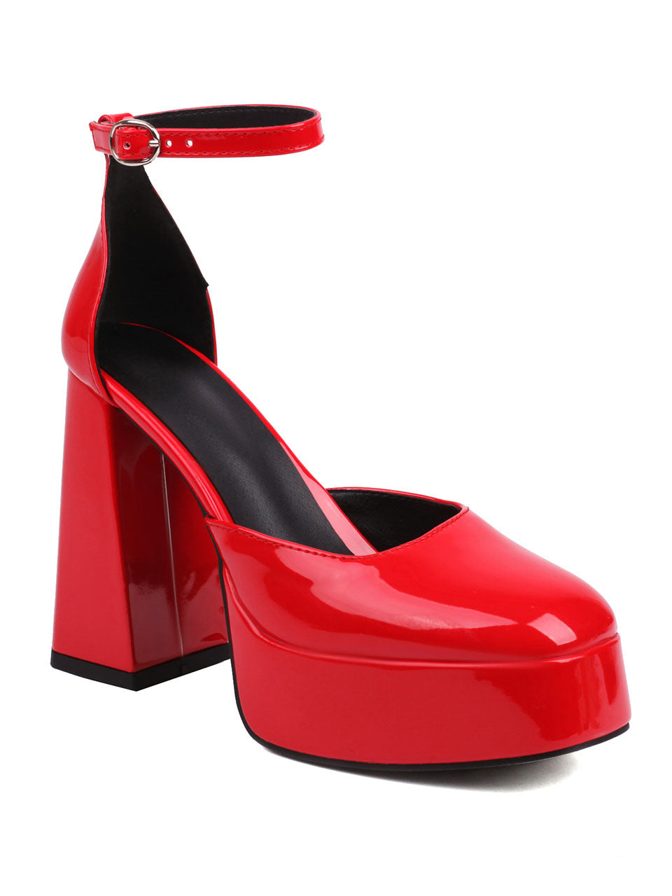 12CM High Heel Red Pointed Toe Platform Mary Jane Pump