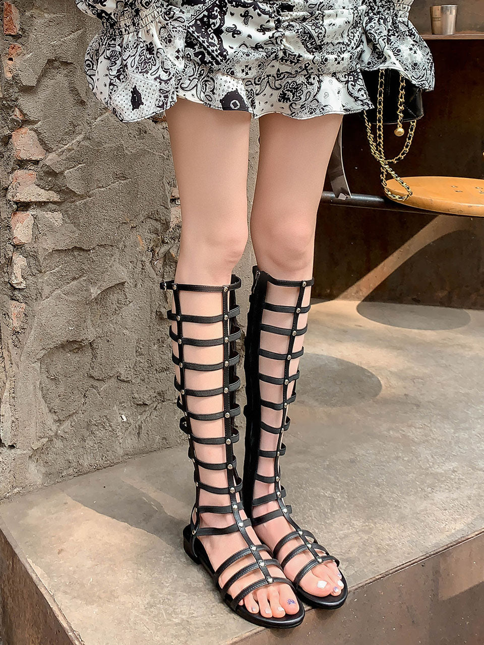 Gladiator Inspired Black Roman Sandals Boots
