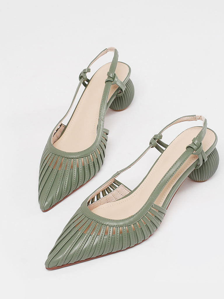 Ball Heel Sandals Pointed Toe Hollow Belt Leather Vintage Shoes