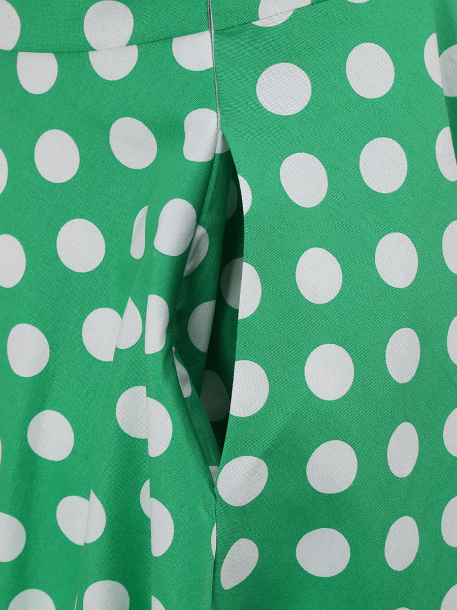 Green And White Polka Dots Pockets Vintage Halter 1950S Dress