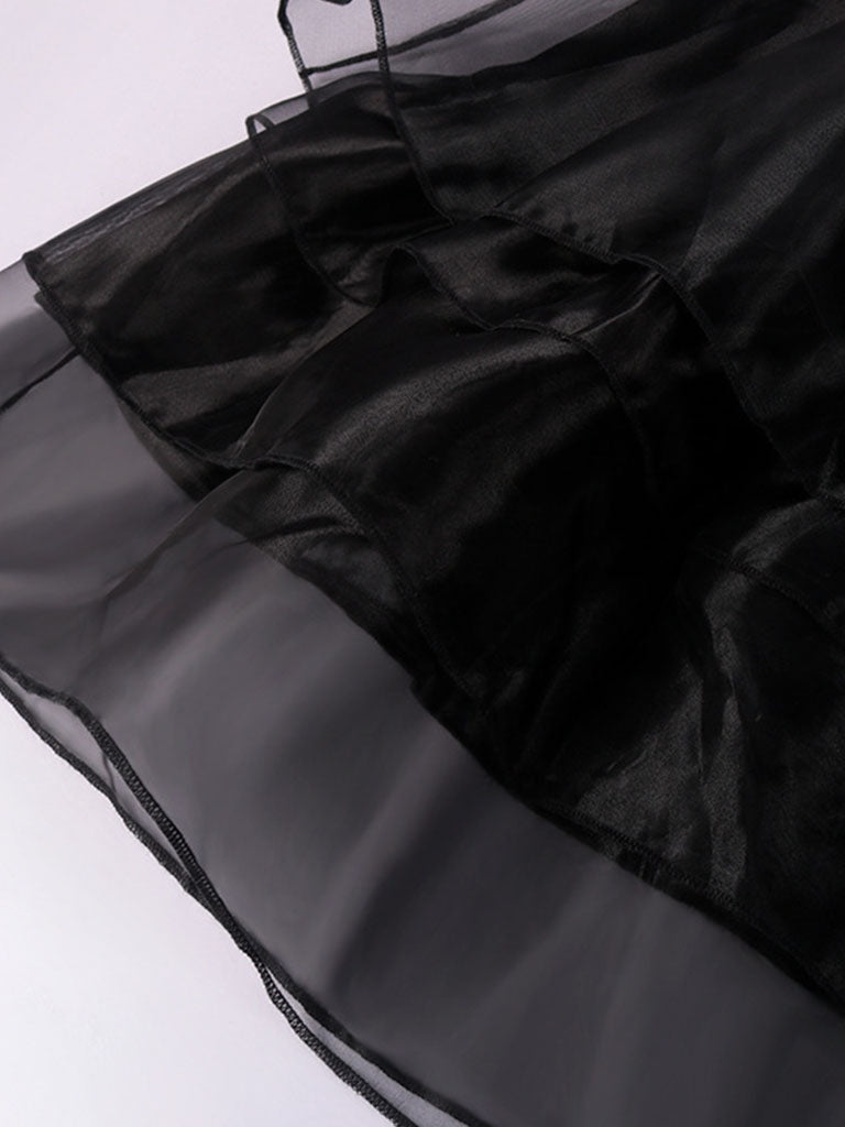 Black Ruffles Gothic Style Organza Vintage Dress Wednesday Dress
