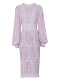 Lilac Lantern Sleeve Embroidered Lace Chiffon 1930S Dress