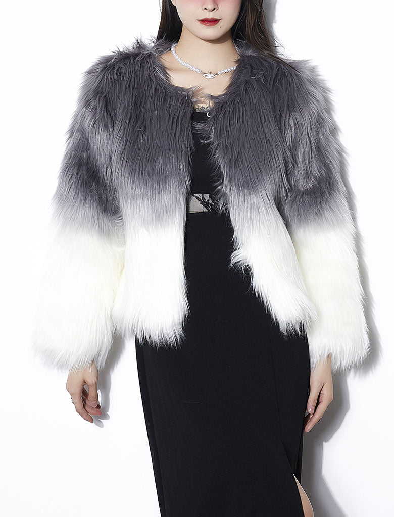 Gradient Color Faux Fur Long Sleeve Coat Winter Coat