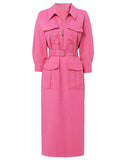Nude Pink Turndown Collar Half Sleeve 1940S Vintage Dress