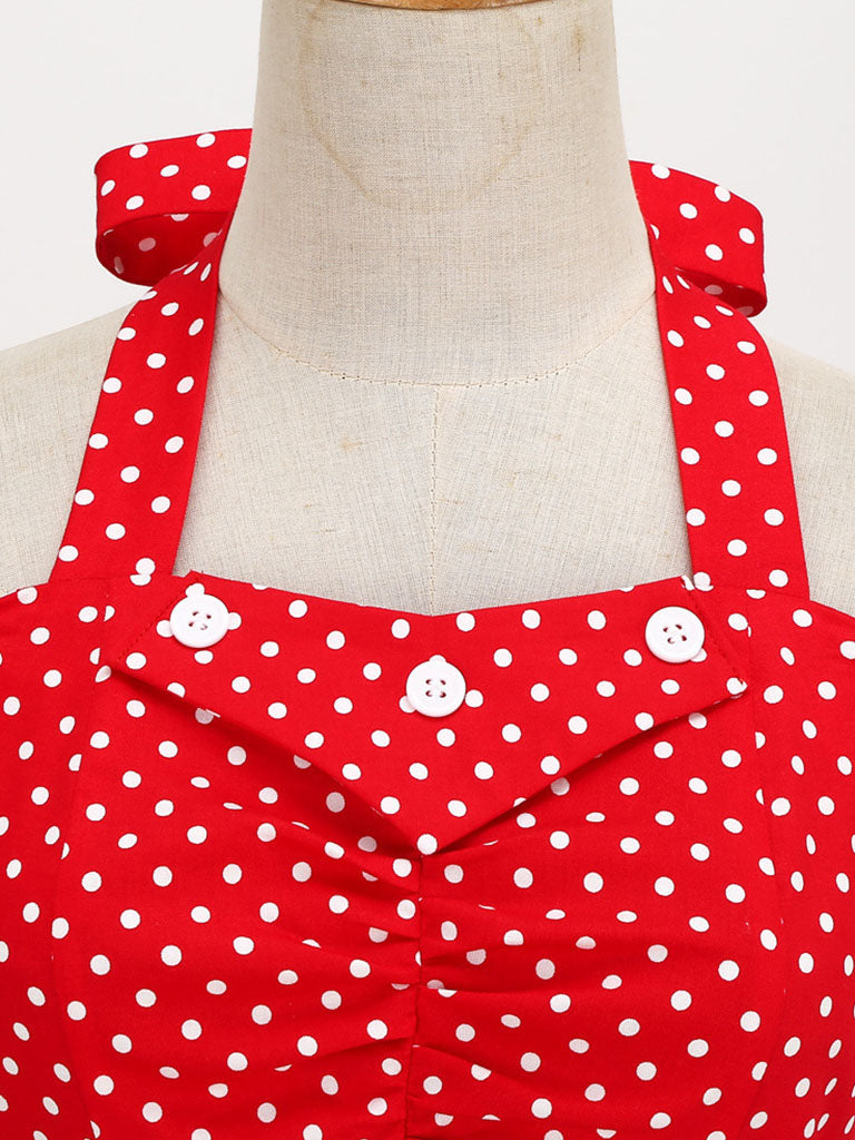 Red And White Polka Dots Vintage Halter 1950S Dress
