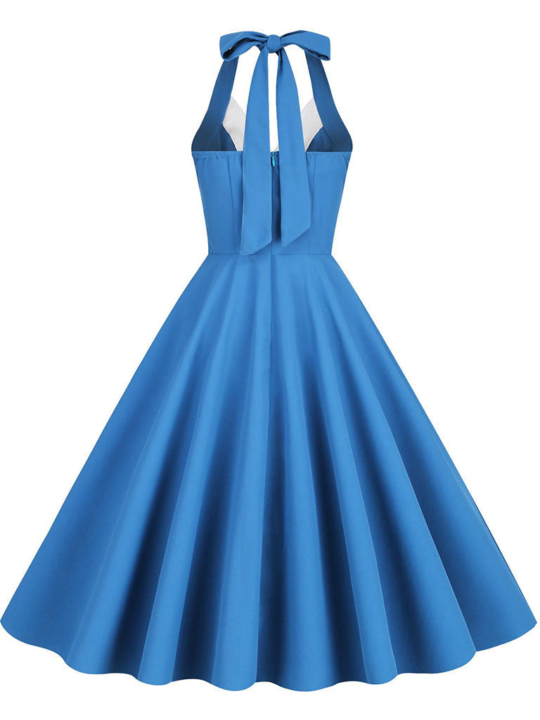 Klein Blue Vintage Halter Backless 1950S Vintage Dress