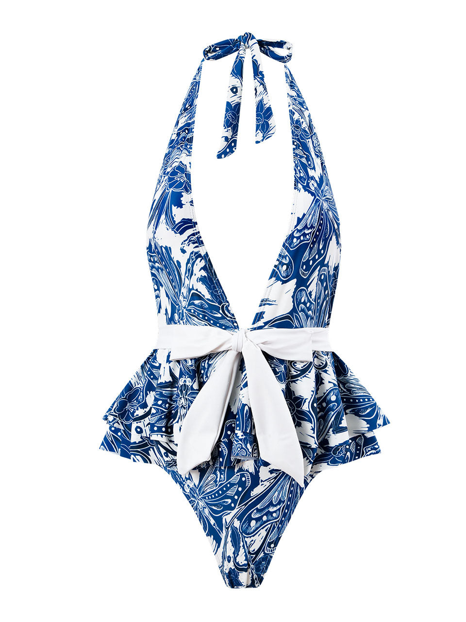 Blue Dragonfly Print V Neck One Piece