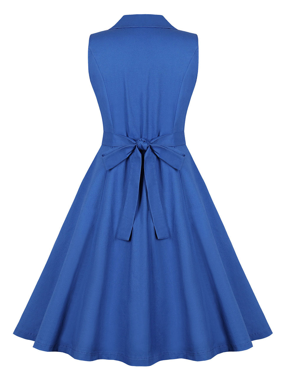 Blue V Neck 1950s Swing Dress