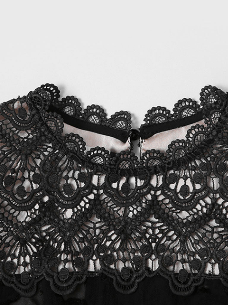 Black Semi Sheer Lace Long Sleeve 1950S Vintage Dress