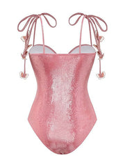 Pink Luminous Fabric One-piece Swimsuit