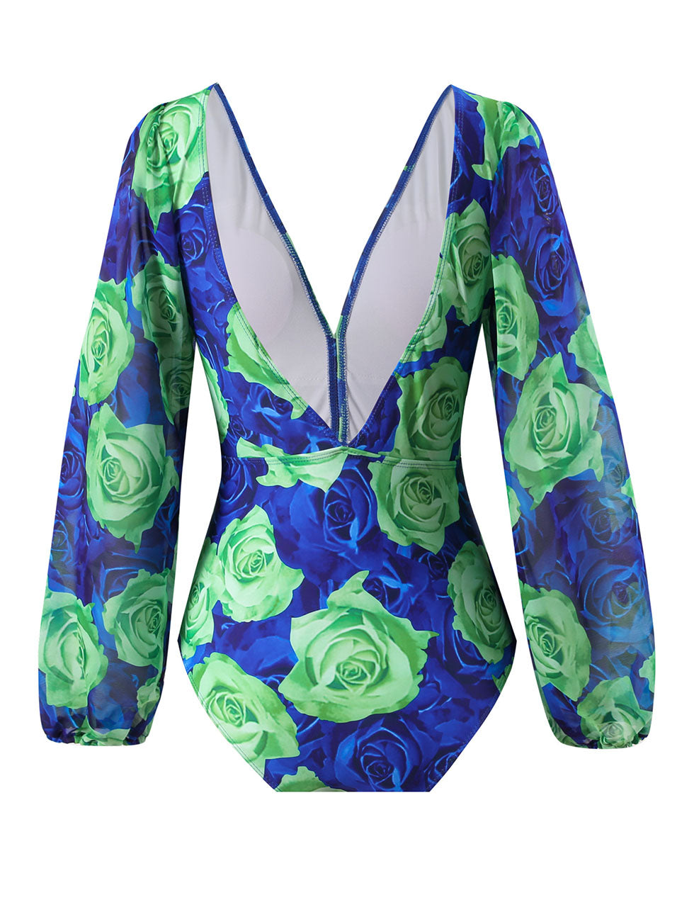 Green Floral Deep V Retro Style One Piece