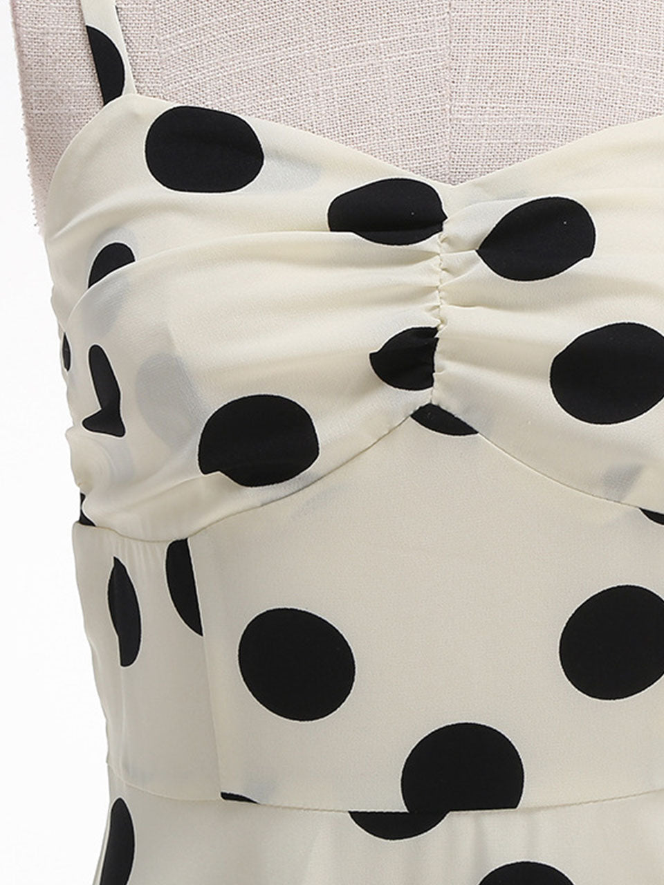 White and Black Polka Dots  Spaghetti Ruffles 1950S Vintage Dress Inspired by Cruella de Vil