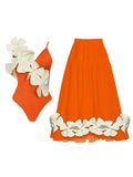 Orange And White Flower One Piece