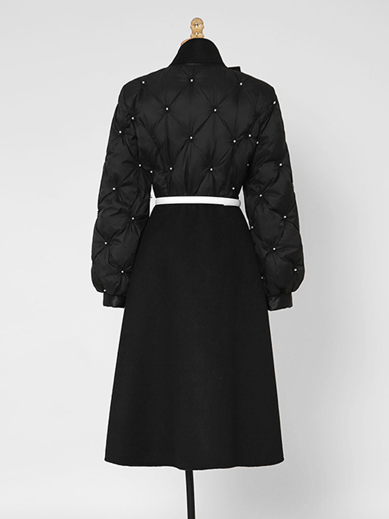 Black Big Bowknot  Diamond Lattice Pearl 1950S Coat