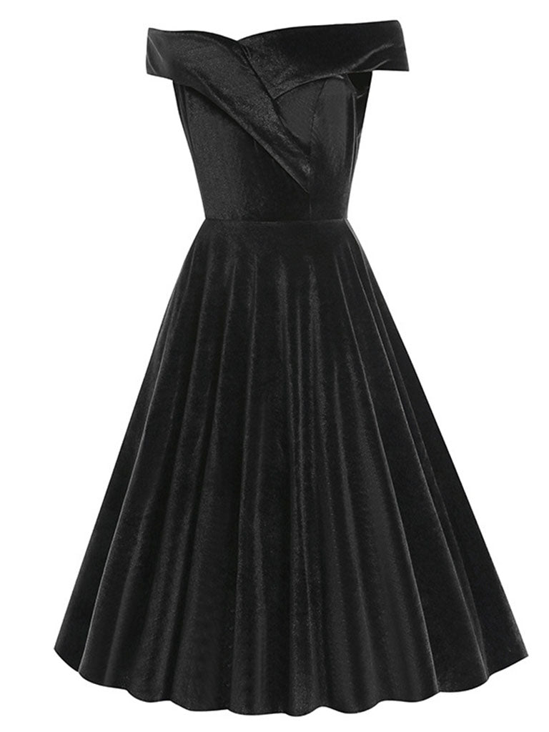 Christmas Red Off Shoulder Velvet 1950S Vintage Swing Dress