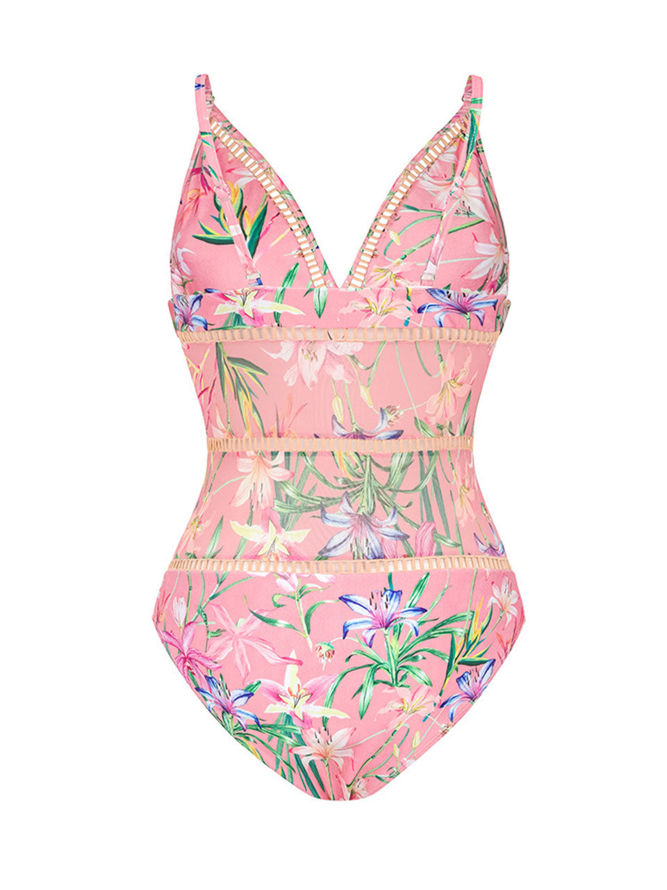 Pink Lace Flowers One-piece Swimsuit