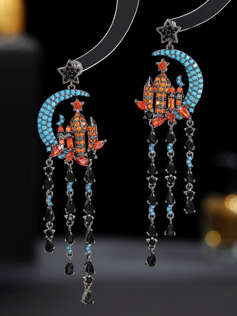 Luxury Star Moon Castle Fantasy Long Tassel Earrings