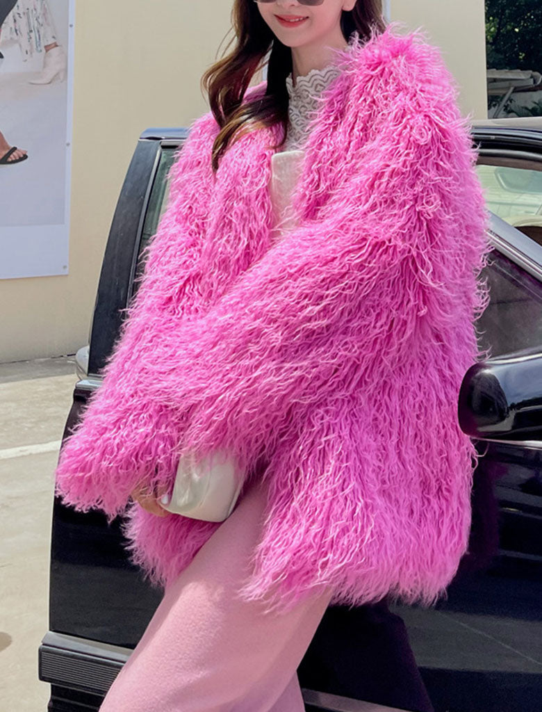 Green Faux Fur Long Sleeve Lambswool Coat Winter Coat