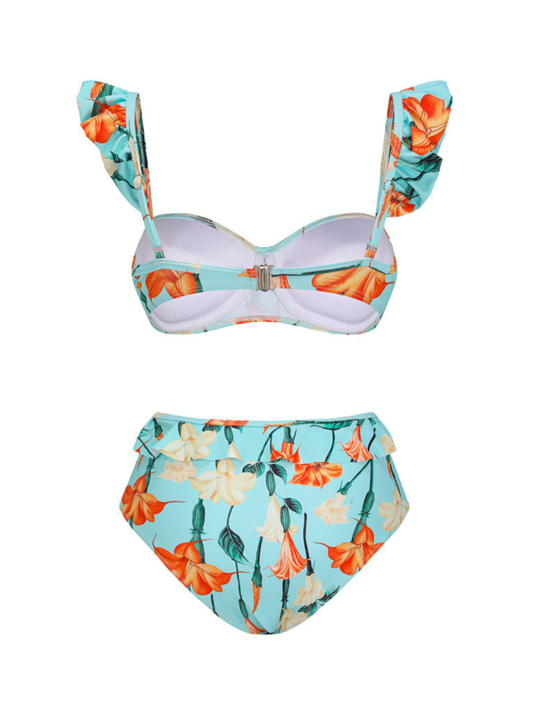 Light Green Retro Floral Print Bikini