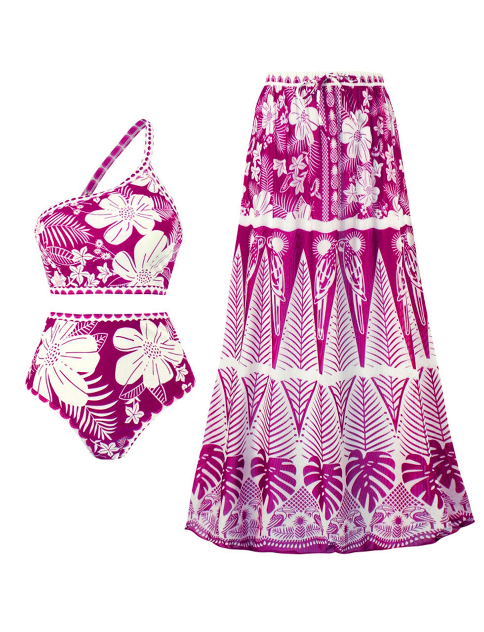 One Shoulder Two Piece Floral Print Swimsuit